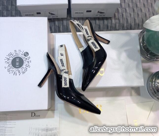 Most Popular Dior J'Adior Slingback Pumps 9.5cm Heel in Patent Calfskin 601906 Black 2021