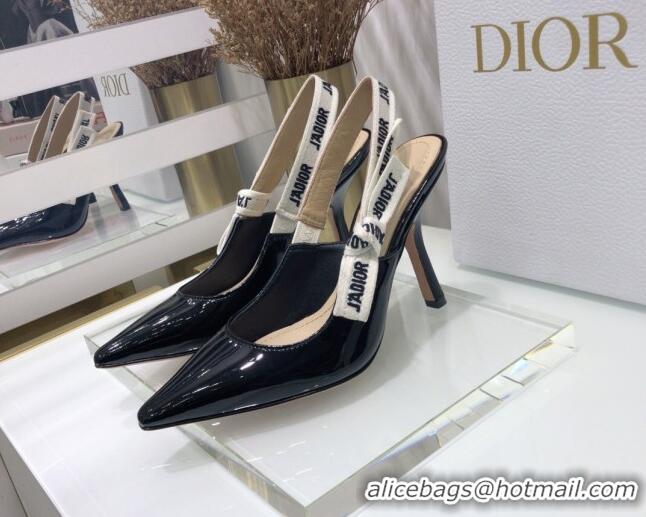 Most Popular Dior J'Adior Slingback Pumps 9.5cm Heel in Patent Calfskin 601906 Black 2021