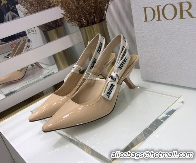 Low Price Dior J'Adior Slingback Pumps 6.5cm Heel in Patent Calfskin 601910 Nude 2021