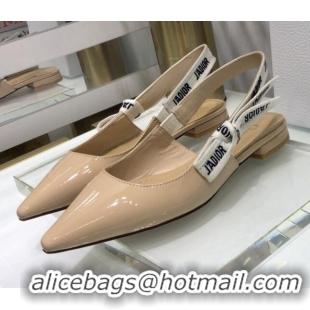 Popular Dior J'Adior Slingback Ballerinas Flats in Patent Calfskin 601911 Nude 2021