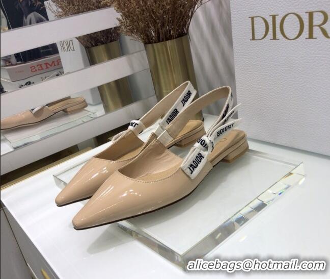 Popular Dior J'Adior Slingback Ballerinas Flats in Patent Calfskin 601911 Nude 2021