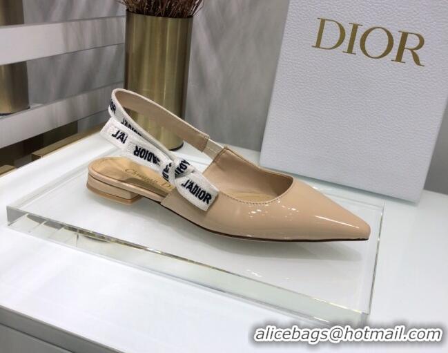 Popular Dior J'Adior Slingback Ballerinas Flats in Patent Calfskin 601911 Nude 2021