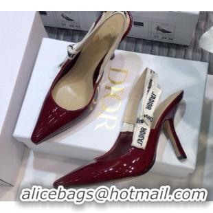 Best Luxury Dior J'Adior Slingback Pumps 9.5cm Heel in Patent Calfskin 601912 Burgundy 2021