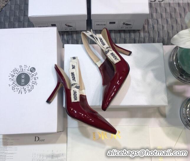 Best Luxury Dior J'Adior Slingback Pumps 9.5cm Heel in Patent Calfskin 601912 Burgundy 2021