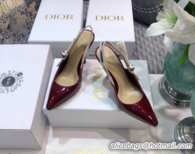 Best Luxury Dior J'Adior Slingback Pumps 9.5cm Heel in Patent Calfskin 601912 Burgundy 2021