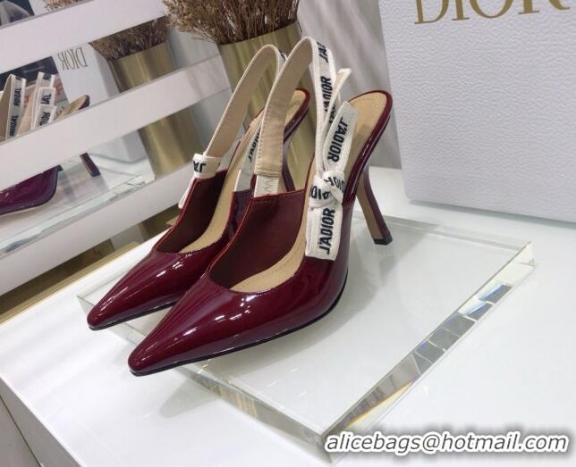 Best Luxury Dior J'Adior Slingback Pumps 9.5cm Heel in Patent Calfskin 601912 Burgundy 2021