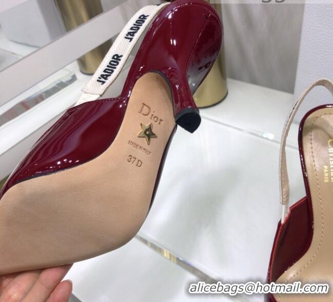 Best Luxury Dior J'Adior Slingback Pumps 9.5cm Heel in Patent Calfskin 601912 Burgundy 2021