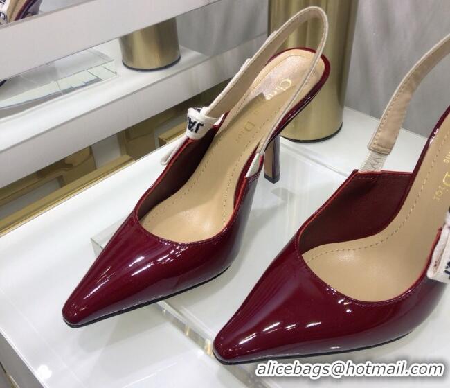 Best Luxury Dior J'Adior Slingback Pumps 9.5cm Heel in Patent Calfskin 601912 Burgundy 2021