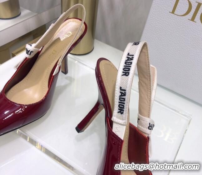 Best Luxury Dior J'Adior Slingback Pumps 9.5cm Heel in Patent Calfskin 601912 Burgundy 2021