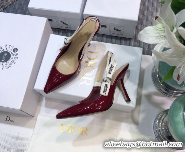 Best Luxury Dior J'Adior Slingback Pumps 9.5cm Heel in Patent Calfskin 601912 Burgundy 2021