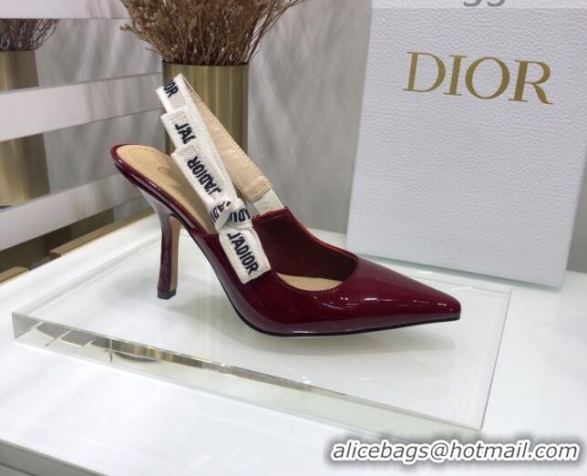 Best Luxury Dior J'Adior Slingback Pumps 9.5cm Heel in Patent Calfskin 601912 Burgundy 2021