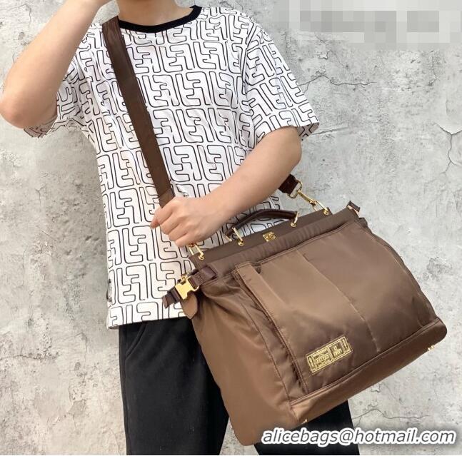 Top Grade Fendi Men's Peekaboo Nylon Large Bag FD0319 Coffee Brown 2021