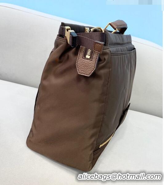 Top Grade Fendi Men's Peekaboo Nylon Large Bag FD0319 Coffee Brown 2021