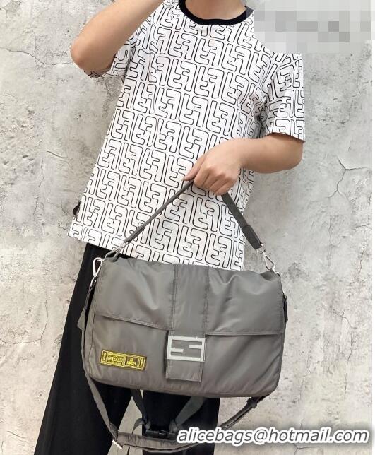 Shop Grade Fendi Men's Baguette Nylon Large Bag FD0322 Grey 2021