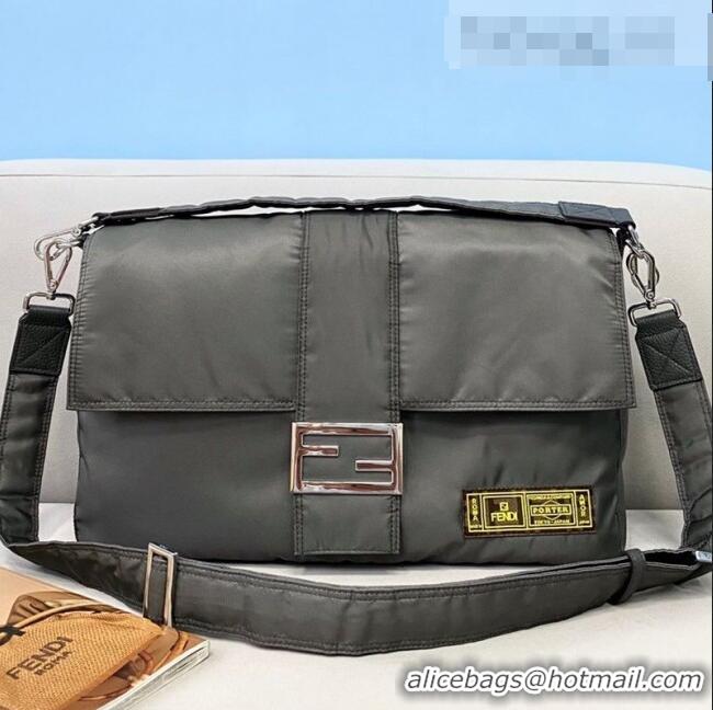 Shop Grade Fendi Men's Baguette Nylon Large Bag FD0322 Grey 2021