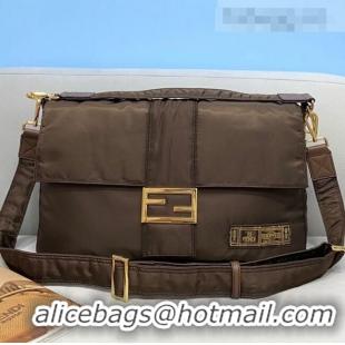 Promotional Fendi Men's Baguette Nylon Large Bag FD0322 Coffee Brown 2021