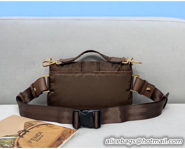 Super Quality Fendi Men's Baguette Porter Nylon Medium Shoulder Bag/Belt Bag FD0327 Coffee Brown 2021