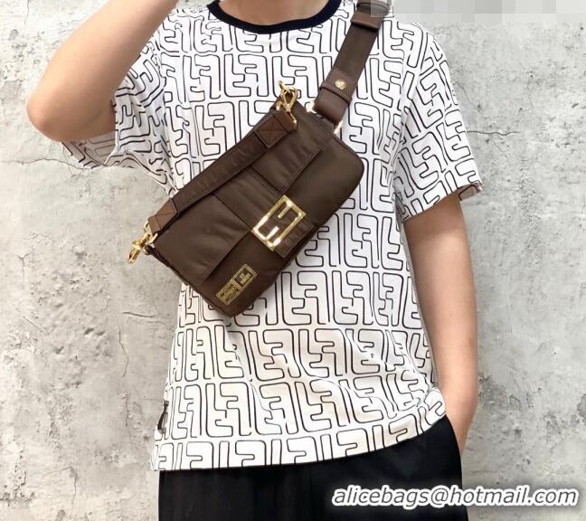 Super Quality Fendi Men's Baguette Porter Nylon Medium Shoulder Bag/Belt Bag FD0327 Coffee Brown 2021