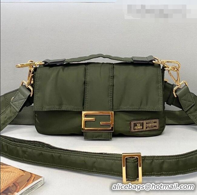 Stylish Fendi Men's Baguette Porter Nylon Medium Shoulder Bag/Belt Bag FD0327 Green 2021