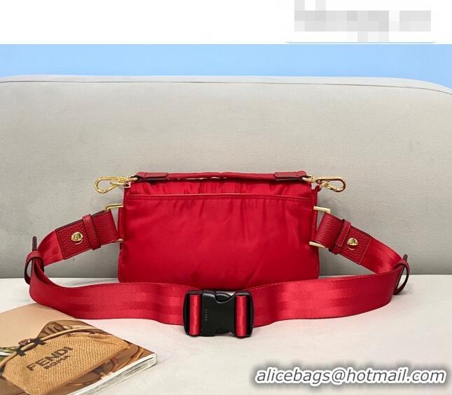 Best Price Fendi Men's Baguette Porter Nylon Medium Shoulder Bag/Belt Bag FD0327 Red 2021