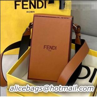 Discount Fendi Wood and Leather Vertical Box Mini Bag FD0332 Brown 2021