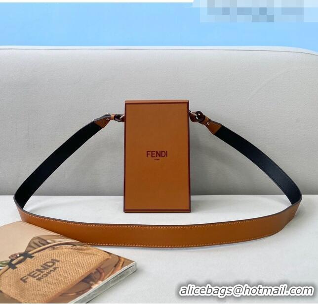 Discount Fendi Wood and Leather Vertical Box Mini Bag FD0332 Brown 2021