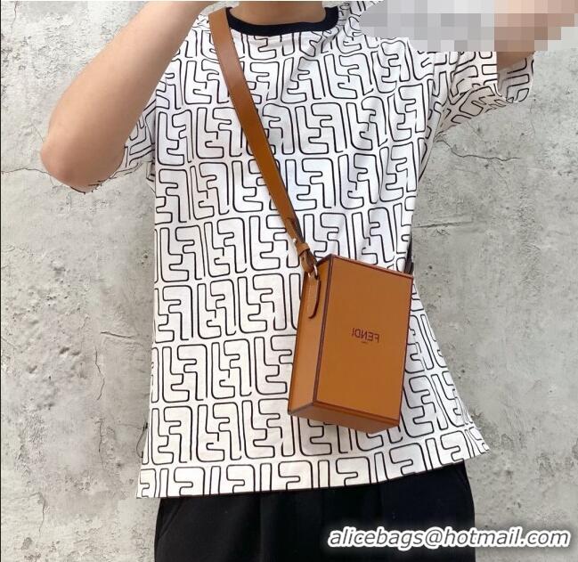 Discount Fendi Wood and Leather Vertical Box Mini Bag FD0332 Brown 2021