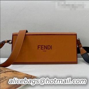 Famous Brand Fendi Wood and Leather Horizontal Box Mini Bag FD0334 Brown 2021