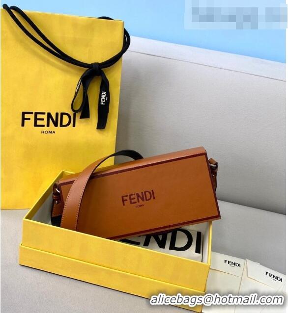 Famous Brand Fendi Wood and Leather Horizontal Box Mini Bag FD0334 Brown 2021