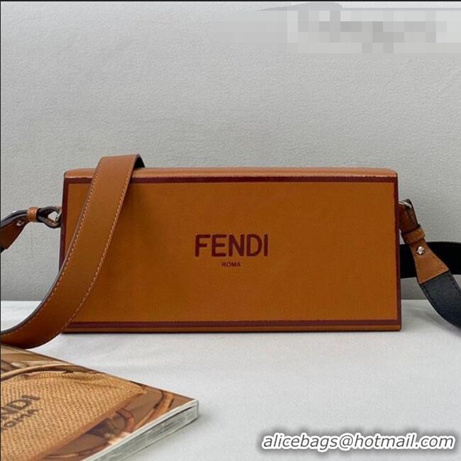 Famous Brand Fendi Wood and Leather Horizontal Box Mini Bag FD0334 Brown 2021