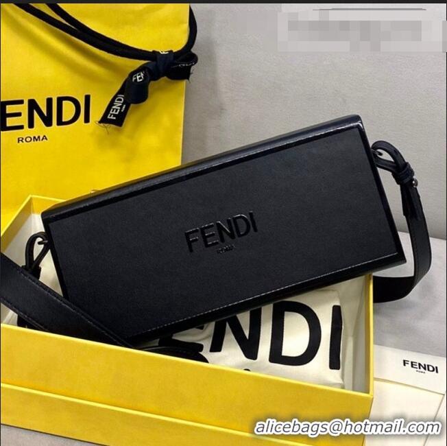 Discount Fendi Wood and Leather Horizontal Box Mini Bag FD0334 Black 2021