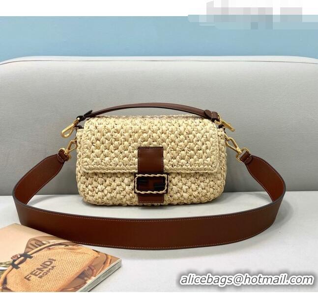 Promotional Fendi Baguette Woven Straw Bag FD0340 Beige/Brown 2021