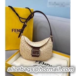 Best Price Fendi Small Croissant Woven Straw Hobo Bag FD0353 Beige 2021