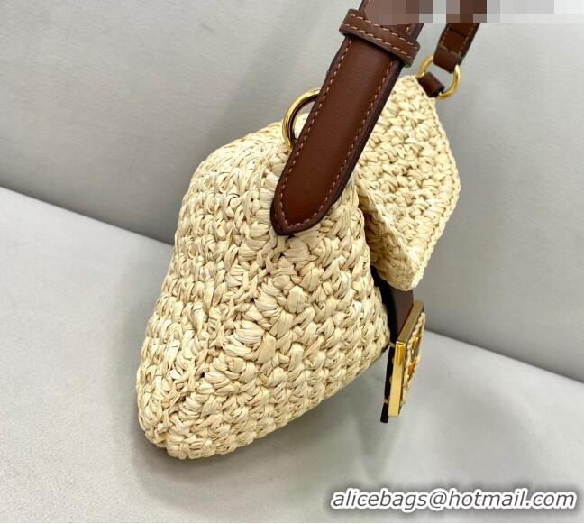 Best Price Fendi Small Croissant Woven Straw Hobo Bag FD0353 Beige 2021