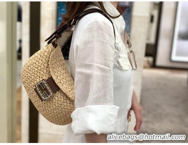 Best Price Fendi Small Croissant Woven Straw Hobo Bag FD0353 Beige 2021