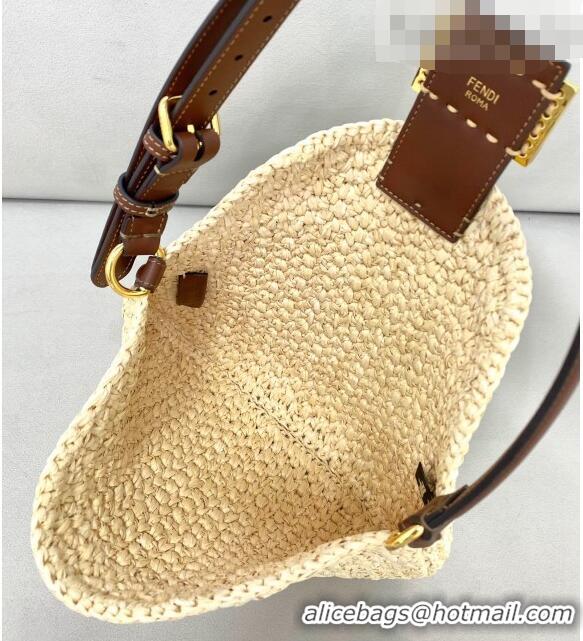 Best Price Fendi Small Croissant Woven Straw Hobo Bag FD0353 Beige 2021