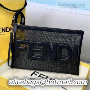 Most Popular Fendi Mesh Large Flat Pouch FD0345 Black 2021