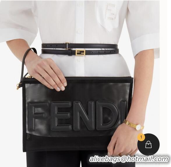 Most Popular Fendi Mesh Large Flat Pouch FD0345 Black 2021