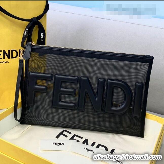 Most Popular Fendi Mesh Large Flat Pouch FD0345 Black 2021