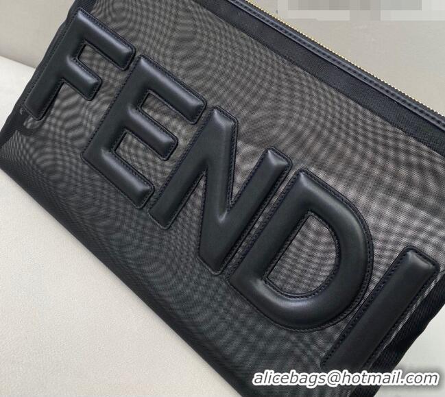 Most Popular Fendi Mesh Large Flat Pouch FD0345 Black 2021