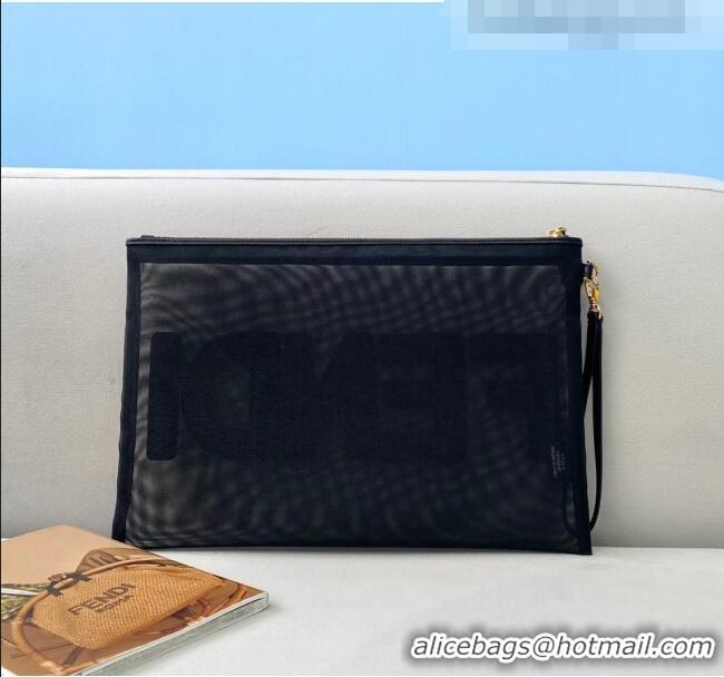 Most Popular Fendi Mesh Large Flat Pouch FD0345 Black 2021