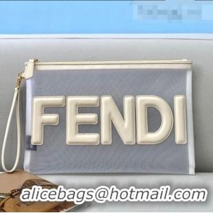 Good Quality Fendi Mesh Large Flat Pouch FD0345 White 2021