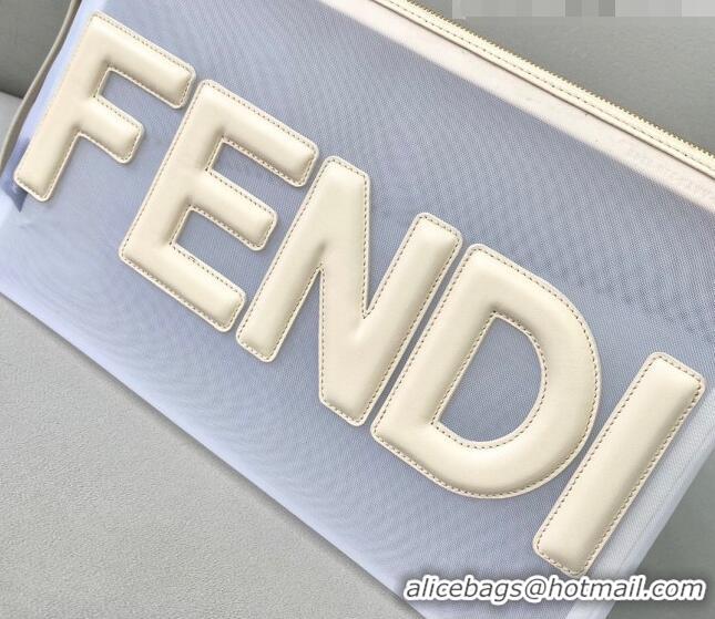 Good Quality Fendi Mesh Large Flat Pouch FD0345 White 2021