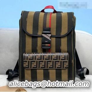 Top Grade Fendi Men's Striped Backpack FD0347 Brown/Black 2021