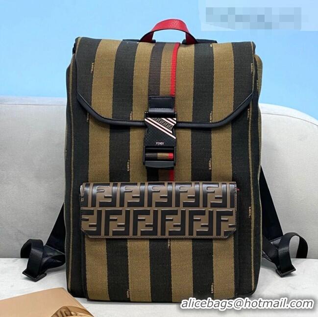 Top Grade Fendi Men's Striped Backpack FD0347 Brown/Black 2021