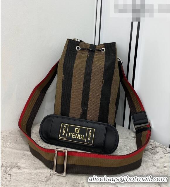 Promotional Fendi Men's Small Striped Drawstring Bucket Bag FD0348 Brown/Black 2021