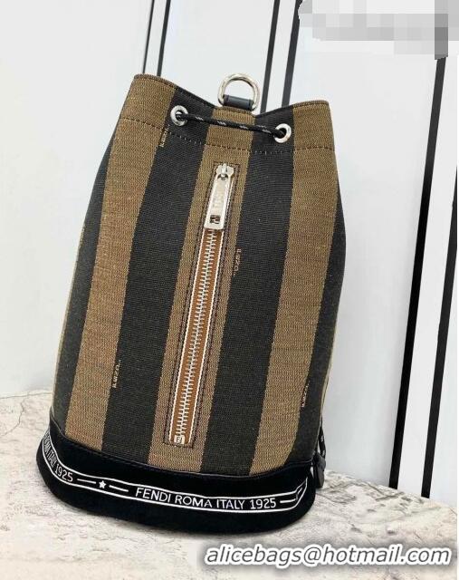 Promotional Fendi Men's Small Striped Drawstring Bucket Bag FD0348 Brown/Black 2021