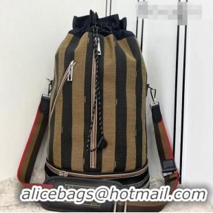 Good Taste Fendi Men's Large Striped Drawstring Bucket Bag FD0350 Brown/Black 2021