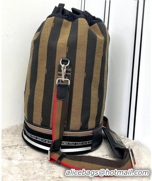 Good Taste Fendi Men's Large Striped Drawstring Bucket Bag FD0350 Brown/Black 2021