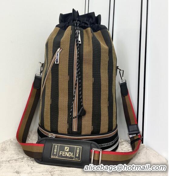 Good Taste Fendi Men's Large Striped Drawstring Bucket Bag FD0350 Brown/Black 2021